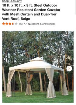 10 ft. x 10 ft. x 9 ft. Steel Outdoor Weather Resistant Garden Gazebo with Mesh Curtain and Dual-Tier Vent Roof, Beige