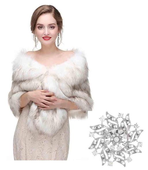 Women’s Faux Fur Wrap White Wedding Shawls Faux Fur Stole Shrug Fur Cape 1920s Fur Wraps for Evening Dresses