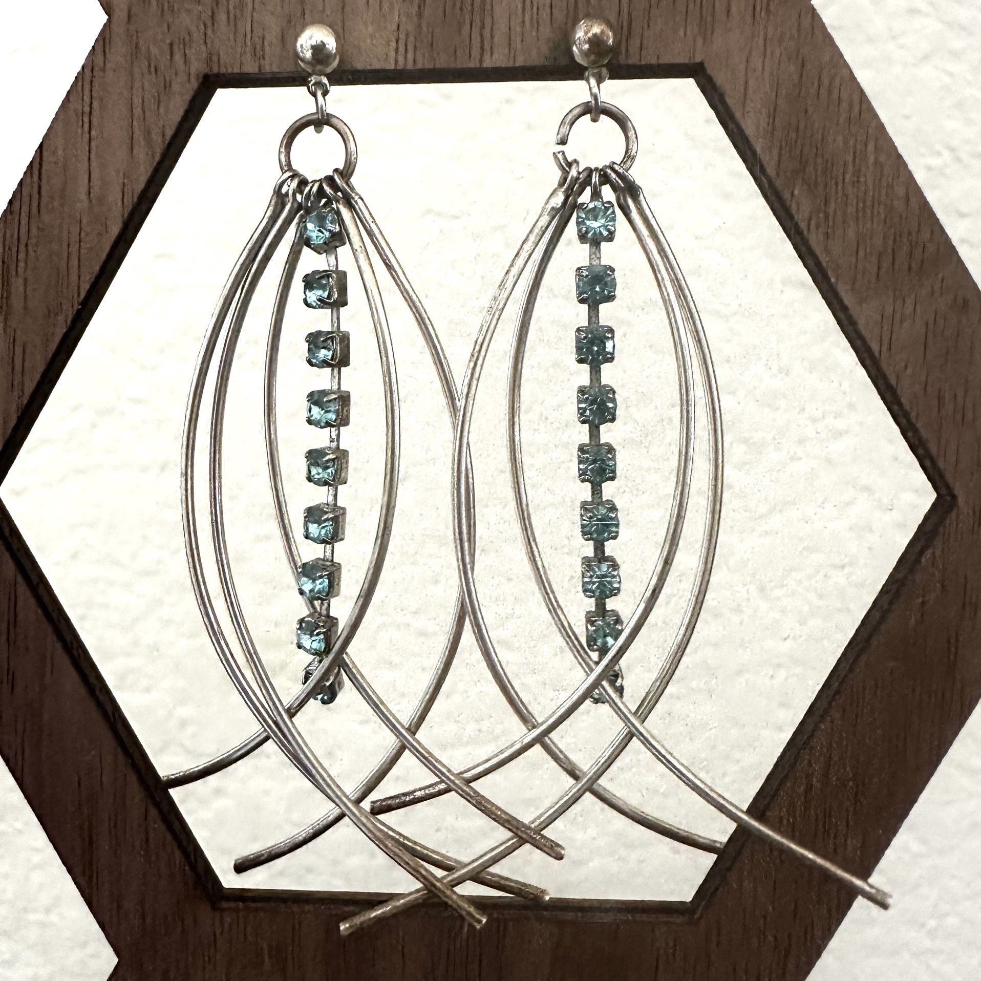 Silver tone and Blue Rhinestone Modern earrings