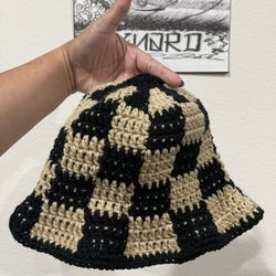 Checkered Crochet Bucket Hat