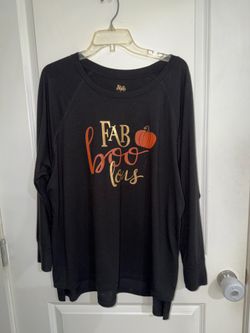 State of Mine Women's "Fab boo lous" Pumpkin Long Sleeve T-Shirt in Black size X-Large