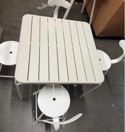 Metal Bar Table Square Dinner Table with 4 metal chairs. Patio table set