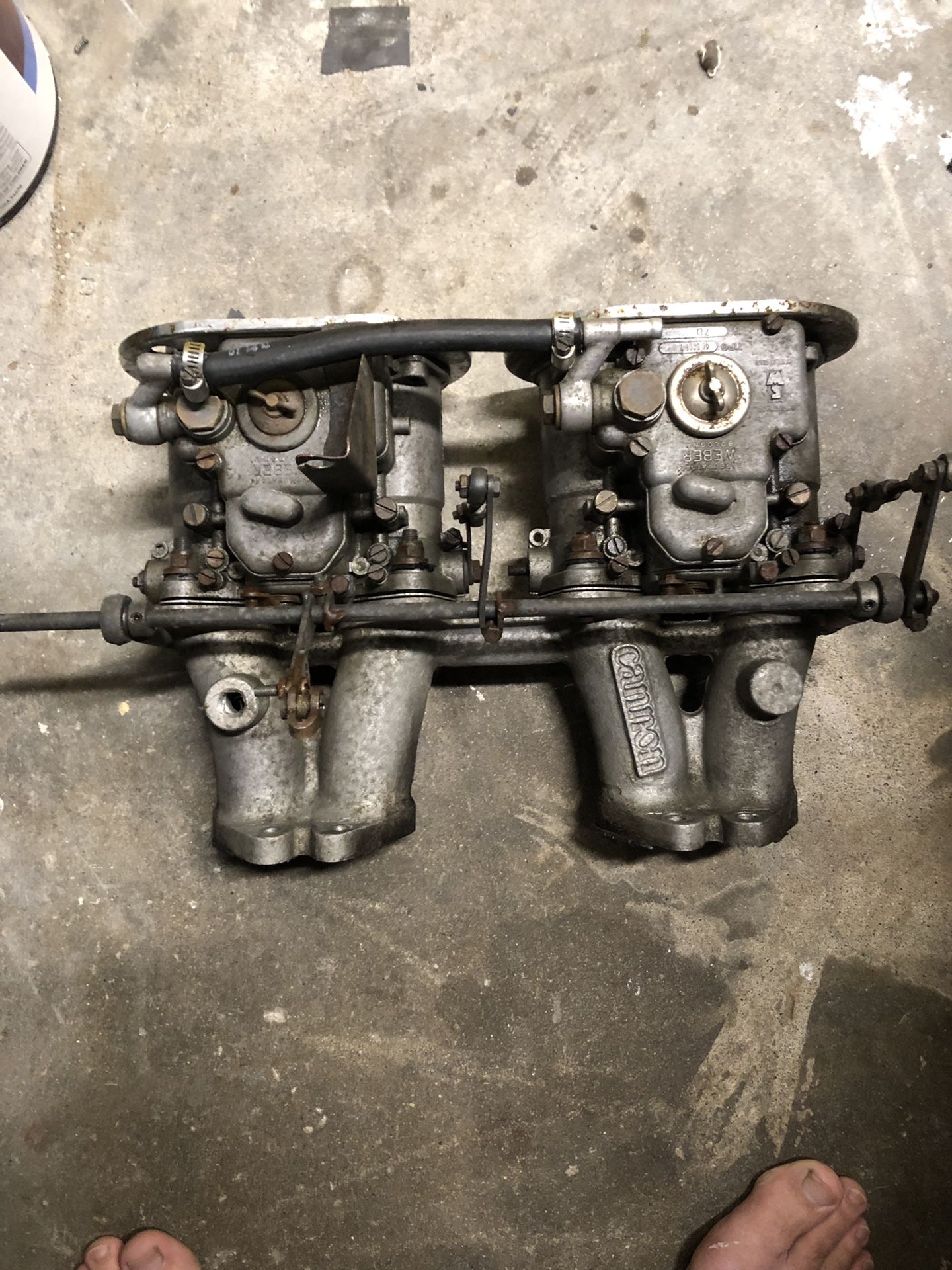 Vintage Italian made 40 DCOE dual carburetors off of Alfa Romeo