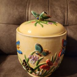 ARC Ceramic Butterfly Hand‑Painted Floral Lid Canister Cookie Jar 3D