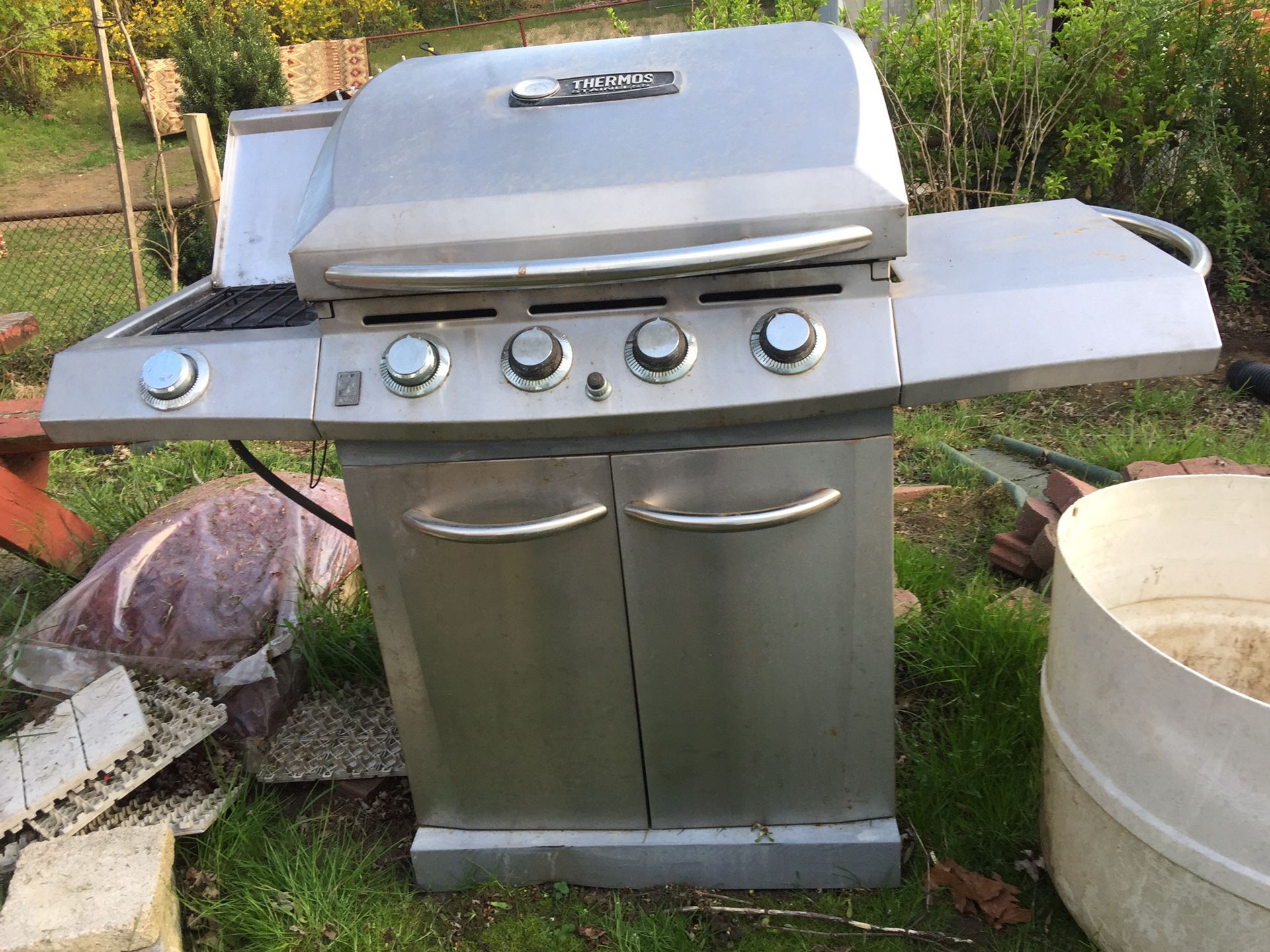 Grill bbq, stainless steel, with side burner