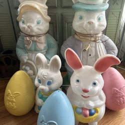Vintage Easter Bunny Blow Mold  Decorations- Lot of 7