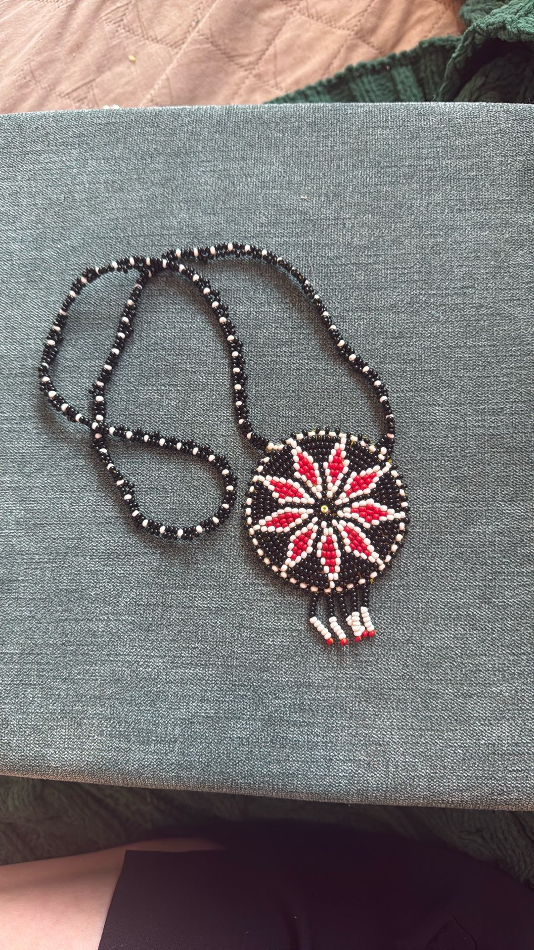 Vintage Seed Bead Medallion Native American Necklace
