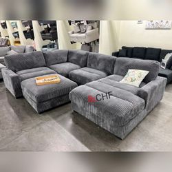 Dark Gray Corduroy 5 Pc Modular sectional sofa set 
