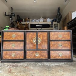 Vintage Mid-Century Modern Burlwood Lowboy Dresser and Pair of Nightstands by Dixie *Free Delivery*