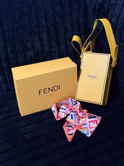 Fendi Vertical Box Crossbody  Shoulder Bag Logo Yellow Leather New
