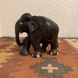 Vintage Carved Wood Elephant Decor 
