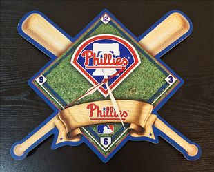 PHILADELPHIA PHILLIES WALL CLOCK - CROSSED BATS DESIGN