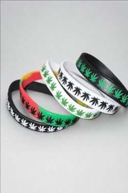 5-Pack Cannabis Leaf Silicone Wristbands 420 Marijuana Bracelets Assorted Colors