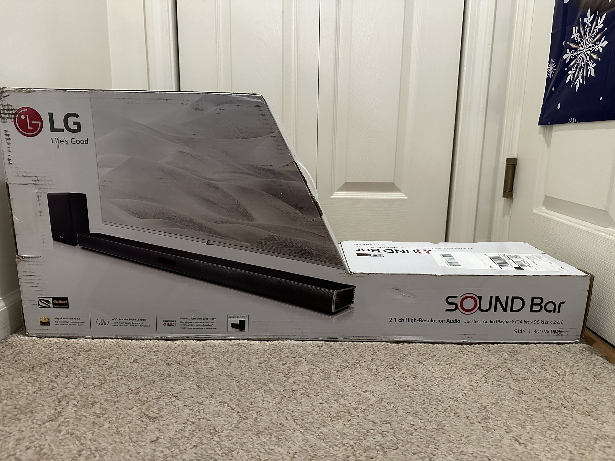 LG Sound Bar (SJ4Y) Speaker & Wireless Subwoofer with Remote