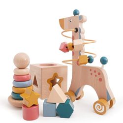 MONJOY 3-in-1 Wooden Montessori Toys - Wooden Sorting and Stacking Toys for Toddlers - Wooden Toys - Wooden Learning Toys
