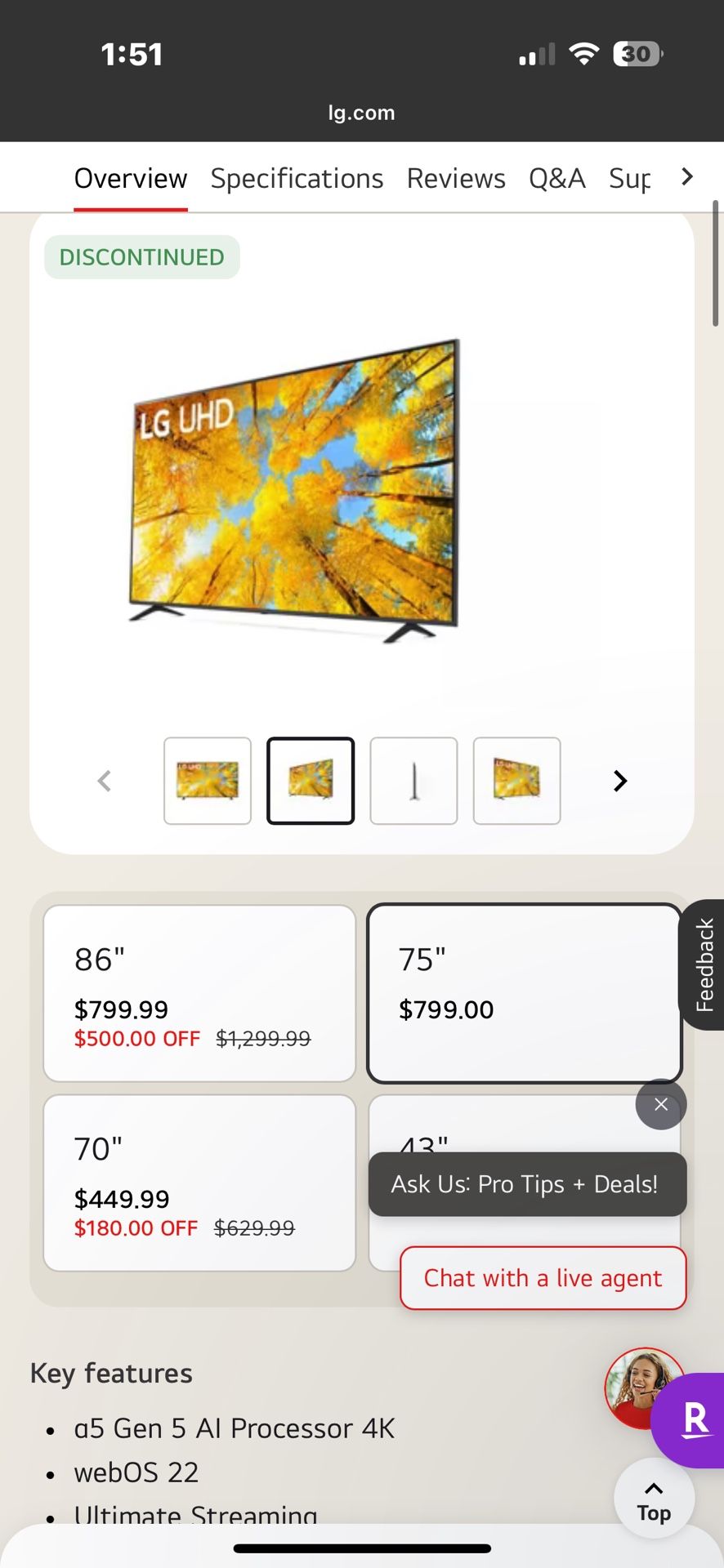 LG 75” 4K Smart TV – Model 75UQ7590PUB – Excellent Condition