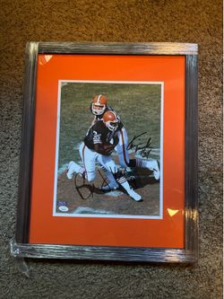 Browns Bernie Kosar and Kevin Mack Signed 16 x 20 Matte Framed