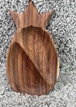 VTG Wood Pineapple Candy Nut Fruit Dip Serving Dish Sides Trinket Home Decor