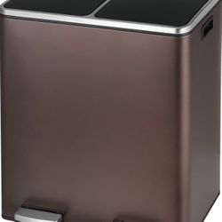 16 GallonStainless Steel Trash Can, 60L Dual Compartment, Metal Kitchen Step Recycle Bin, Metal Double Dustbin, in-Home Garbage Rubbish Can W/Removabl