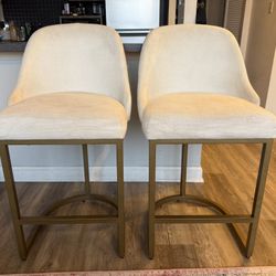 White Linen Barstools w/ Serta Memory Foam Cushions