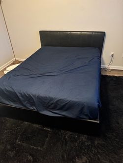 Queen Black Faux Leather Platform Bed Frame