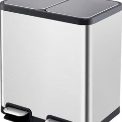 ELPHECO Dual Compartment Recycling Kitchen Step Trash Can 2×5.4 Gallon Stainless Steel Garbage Can for Kitchen with 2 Removable Buckets and Lids