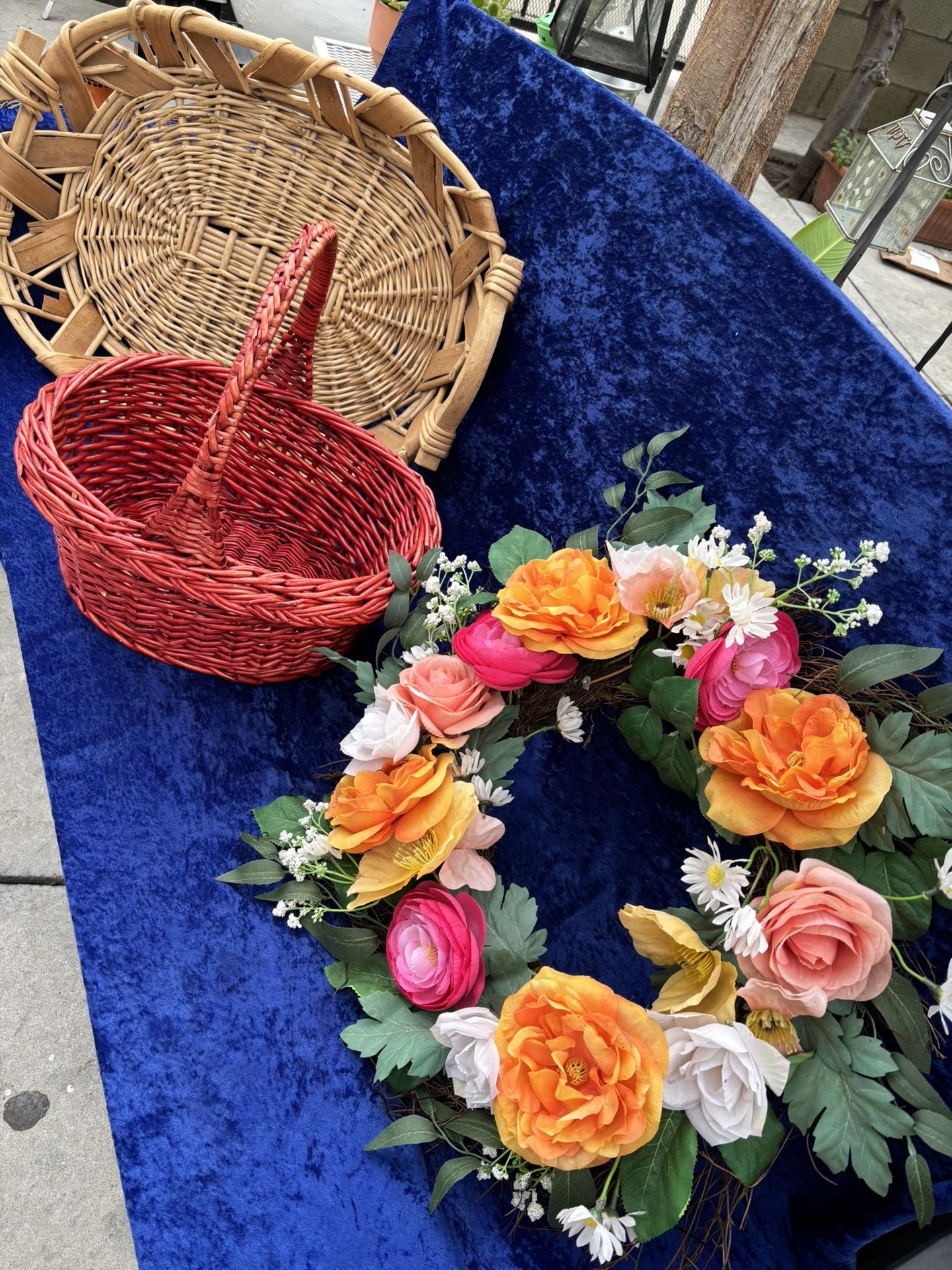 decor flower and organizing baskets each five dollars