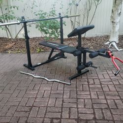 Standard Weight Bench Set with Rack, Adjustable Bench Press Set with Squat Rack, Flat Incline Decline Workout Bench for Home Gym 
