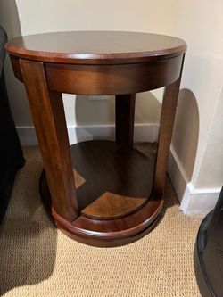 Round Wood Side Table with Lower Shelf