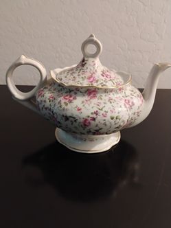 Vintage Lefton Rose Chintz 3pc Musical Tea Set - Teapot, Cup & Saucer