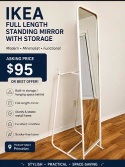 IKEA Full Length Standing Mirror with Storage - Excellent Condition