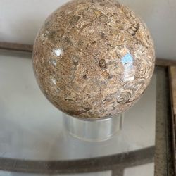 Vintage Paperweight Marble Round Handcrafted Brown Heavy