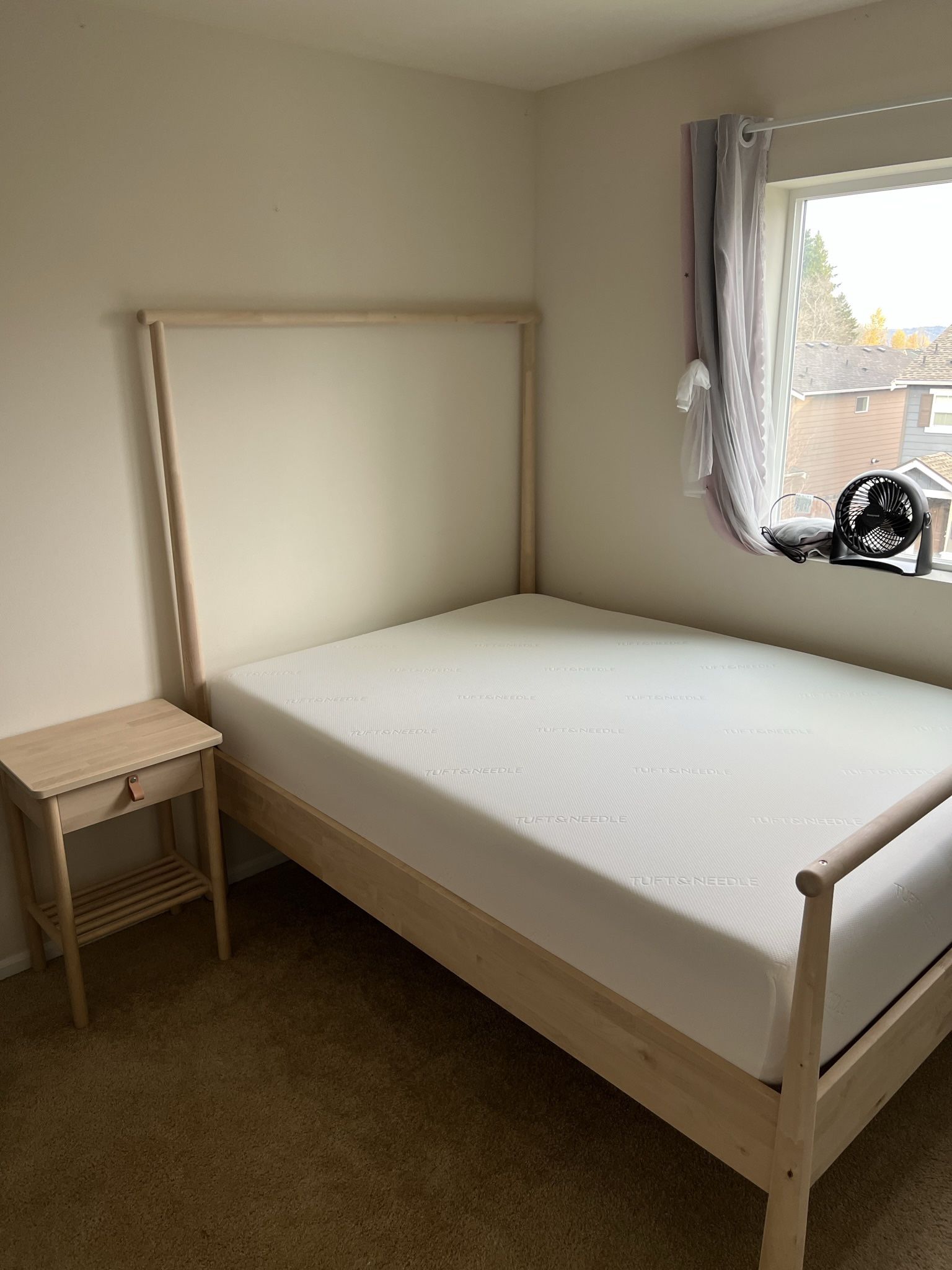 IKEA GJORA Full Platform Bed Frame With Upgrade Slats And Tufts & Needle Firm Memory Foam Mattress With A Matching Nightstand