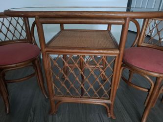 Rattan Dining Set with Glass Table and Two Chairs