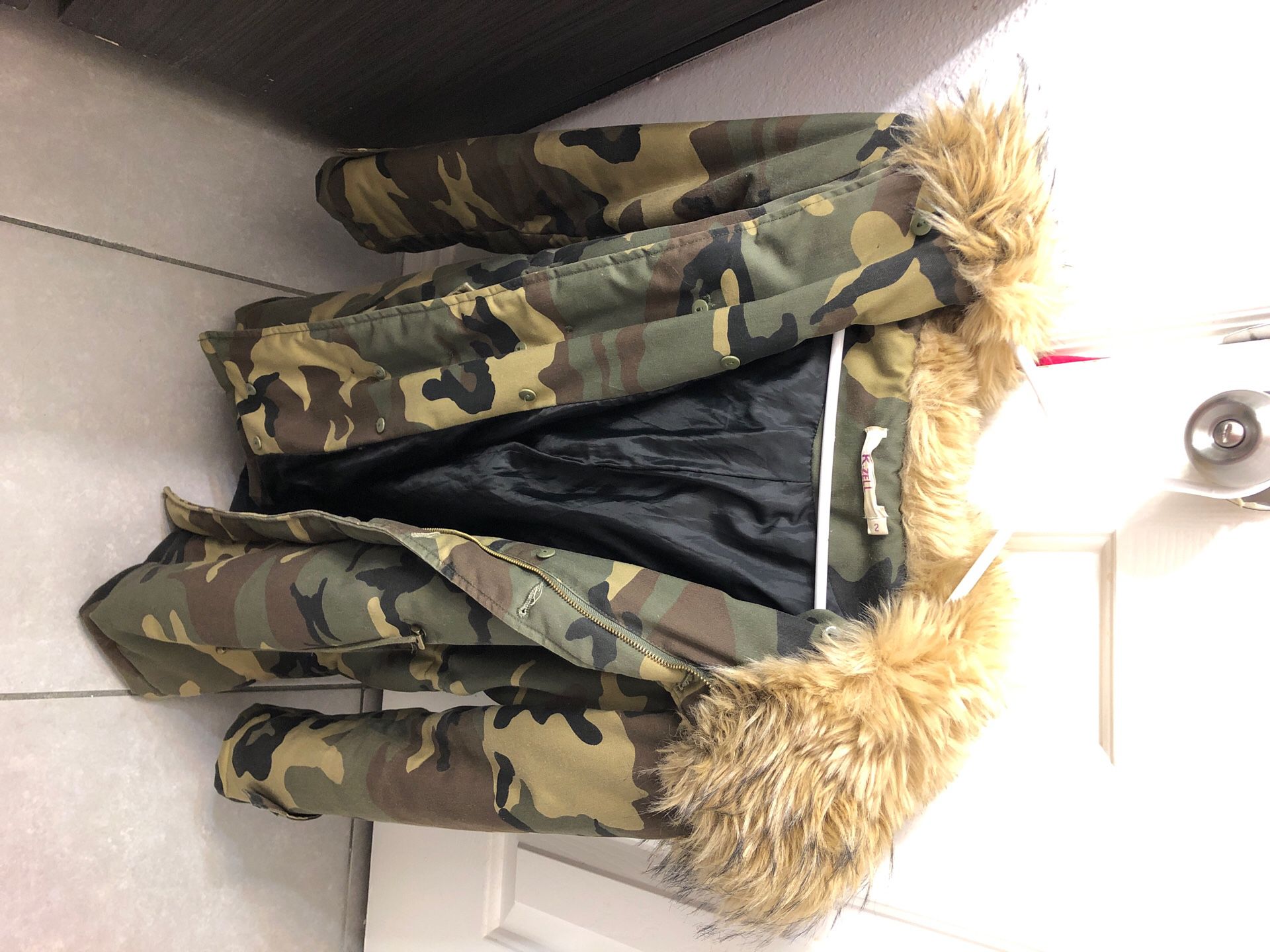 K Zell Camo Winter Jacket with hoodie size 2