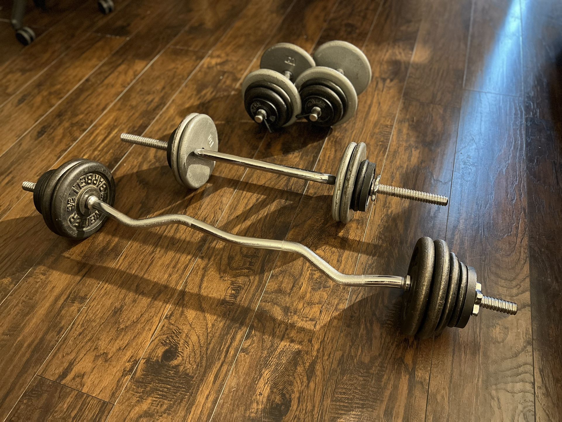 EZ Curl Bar - Weight plates - Dumbbells ~200lbs