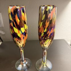 Beautiful Handblown Champagne Flutes (2)