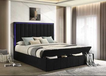 NEW IN BOX Black LED lights with USB charging port Platform Queen and King Bed Frame FINANCE $54 Dow