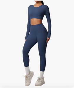 LARGE Women's tight fitting long sleeved seamless peach hip yoga suit sports set 2-piece set
