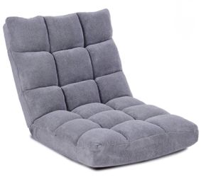 Costway Adjustable 14-Position Floor Chair Folding Lazy Gaming Sofa Chair Cushioned-Gray