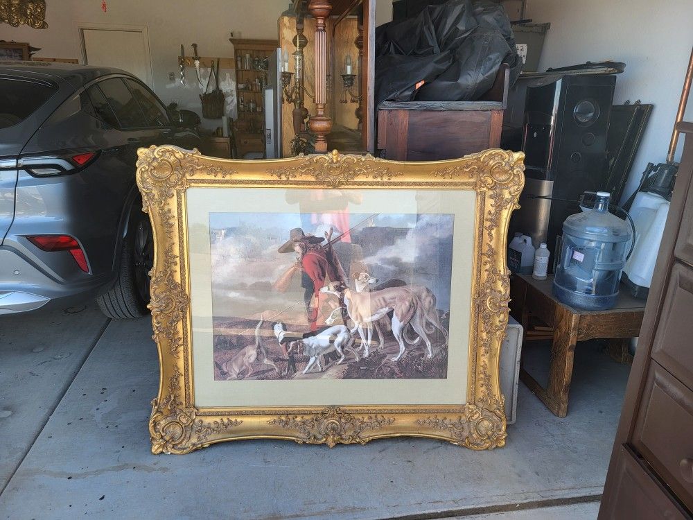 Huge Pitcher Hunting Seen Janet 55"×65" Antique Frame