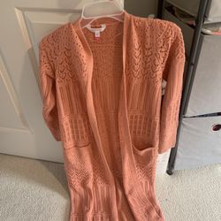 Womens Size Medium Pink Salmon Long Cardigan 