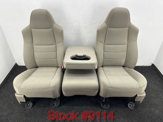 Front Bucket Bench Console Seat For 2008 Through 2010 Ford F250 F350 Super Duty Gray Cloth Seats Stock #9114