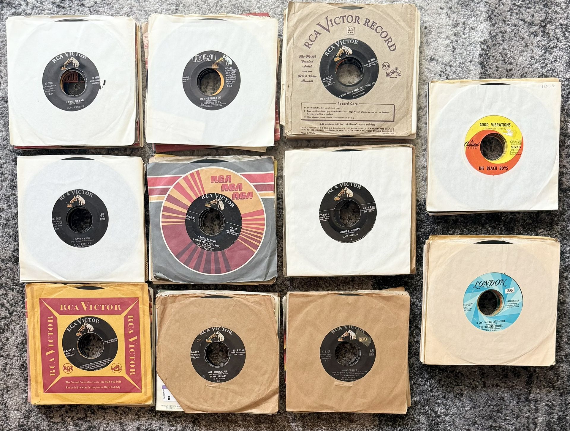 Lot Of 114 Elvis, Rolling Stones And Beach Boys 45s Records