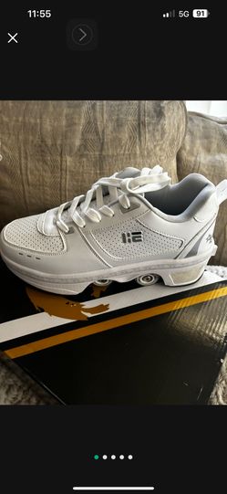 2-in-1 Roller Skates & Sneakers Unisex Retractable Wheels Kick Roller Shoes W/ Box