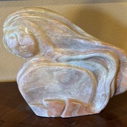 Native American Rose Alabaster Sculpture Of A Woman And Her Papoose