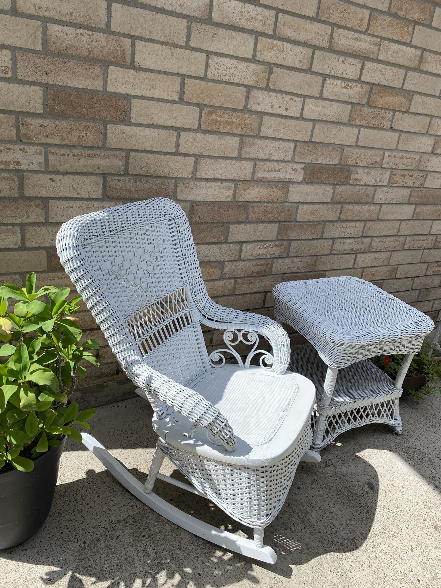 WICKER ROCKING CHAIR AND TABLE