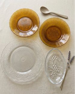Vintage Pressed Glass Dish Set - Heavy and Durable