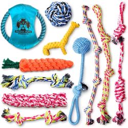 Rope Dog Toy Bundle - 11 Pack of puppy toys & dog rope toys for Medium Dogs