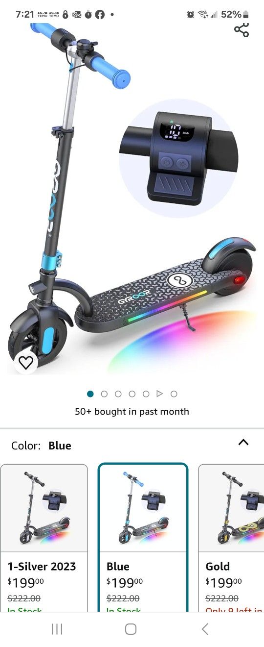 Gyroor H40 Kids Electric Scooter With 180W Motor & LED Visible Display, 10 Mph, Colorful Lights, Adjustable Speed And Height, Electric Scooter For Kid